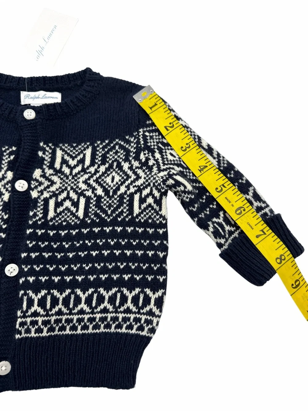 NWT Ralph Lauren Snowflake Fair Isle Cotton-Blend Cardigan Size 3M/6M